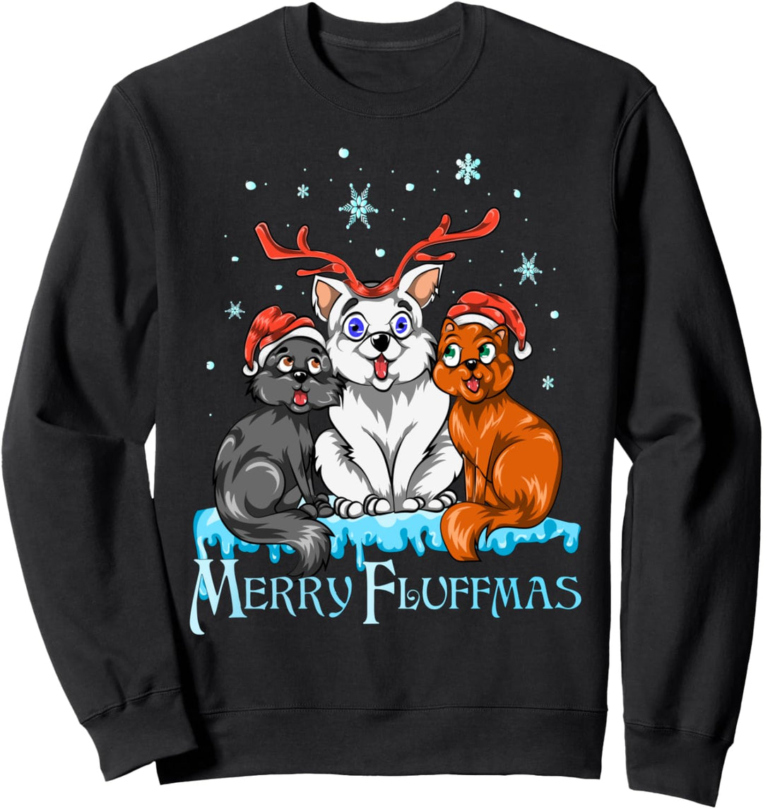 Merry Fluffmas Cat Lustiges Xmas Katzen Sweatshirt