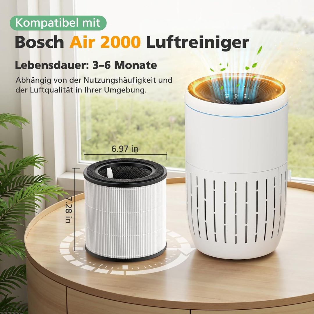 Air 2000 Ersatzfilter für Bosch Air 2000 Luftreiniger, 3-in-1 HEPA-Filter mit Hocheffizienter Aktivk