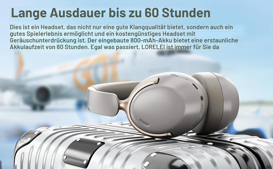 LORELEI QC30 Hybrid-Kopfhörer mit aktiver Geräuschunterdrückung, kabellose Over-Ear-Headsets, 60 Stu