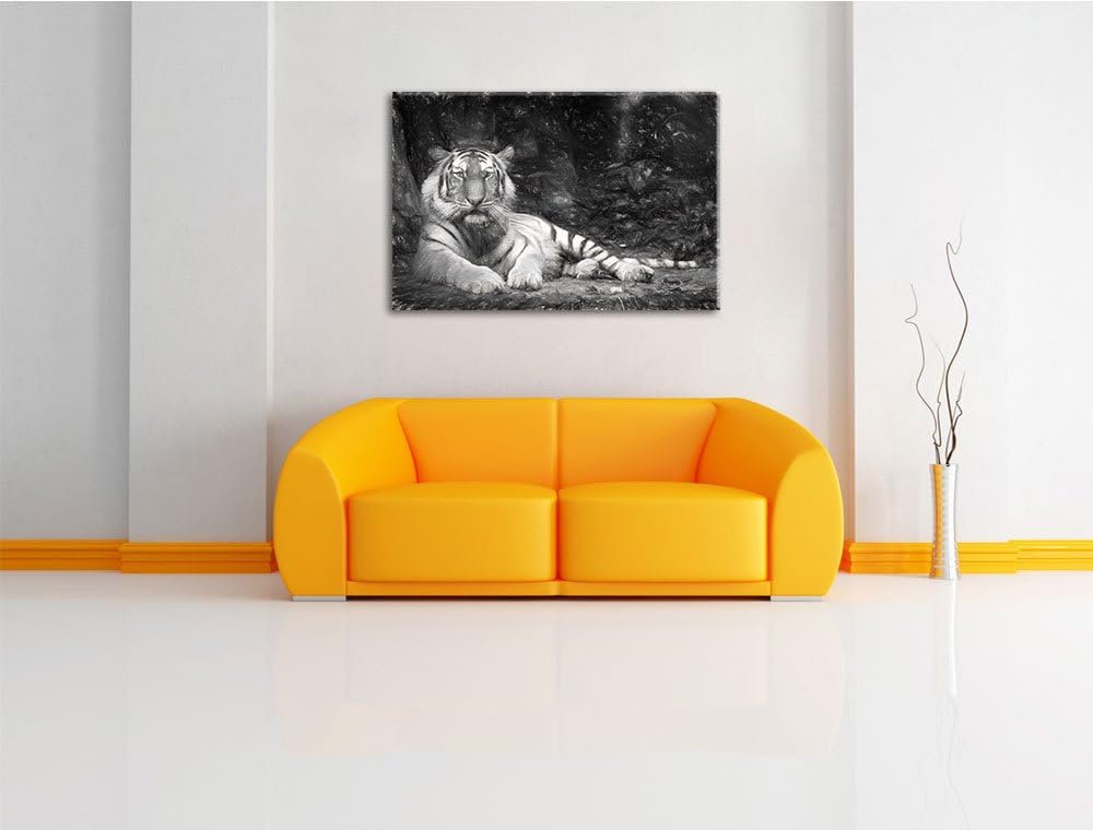 Liegender Tiger Deluxe Format: 100x70 cm auf Leinwand, XXL riesige Bilder fertig gerahmt mit Keilrah