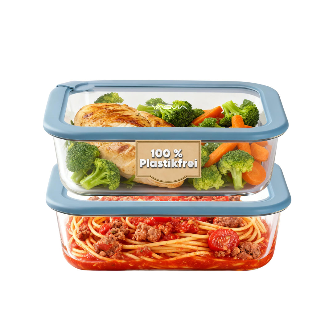 Frischhaltedosen Set (2x1520ml) Plastikfrei, Borosilikatglas Vorratsdosen, Silikondeckel, Luftdicht,