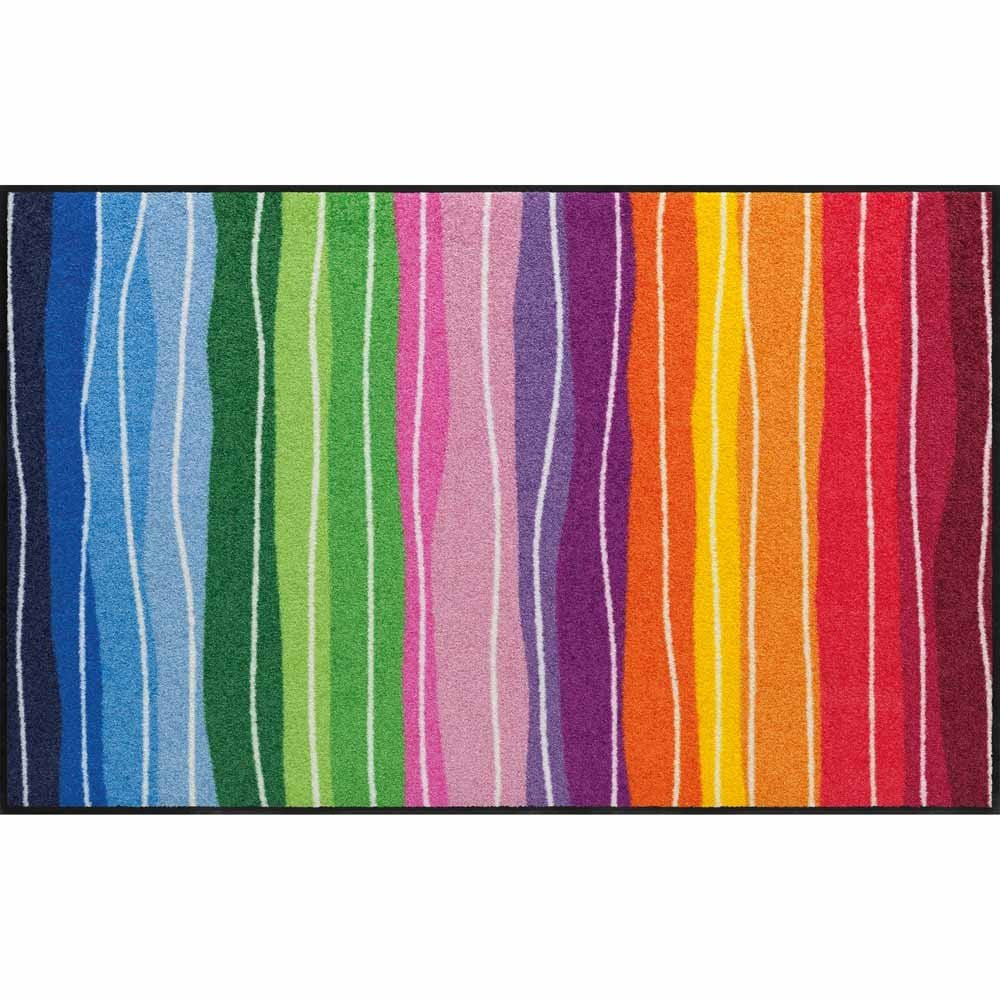 Salonloewe Fussmatte waschbar Pure Style Wavy Lines Bunt 75x120 cm Läufer Wohn-Teppich Wellen rutsch