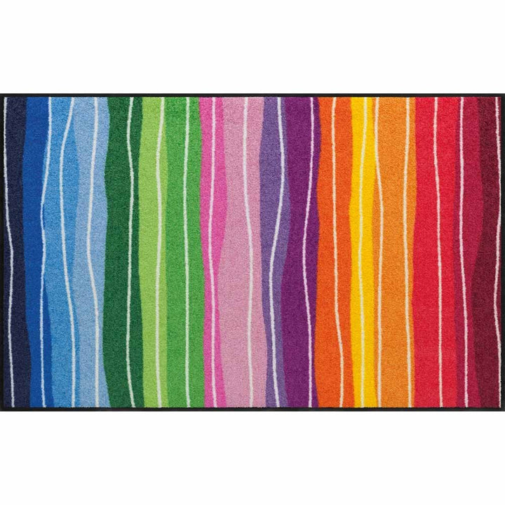 Salonloewe Fussmatte waschbar Pure Style Wavy Lines Bunt 75x120 cm Läufer Wohn-Teppich Wellen rutsch