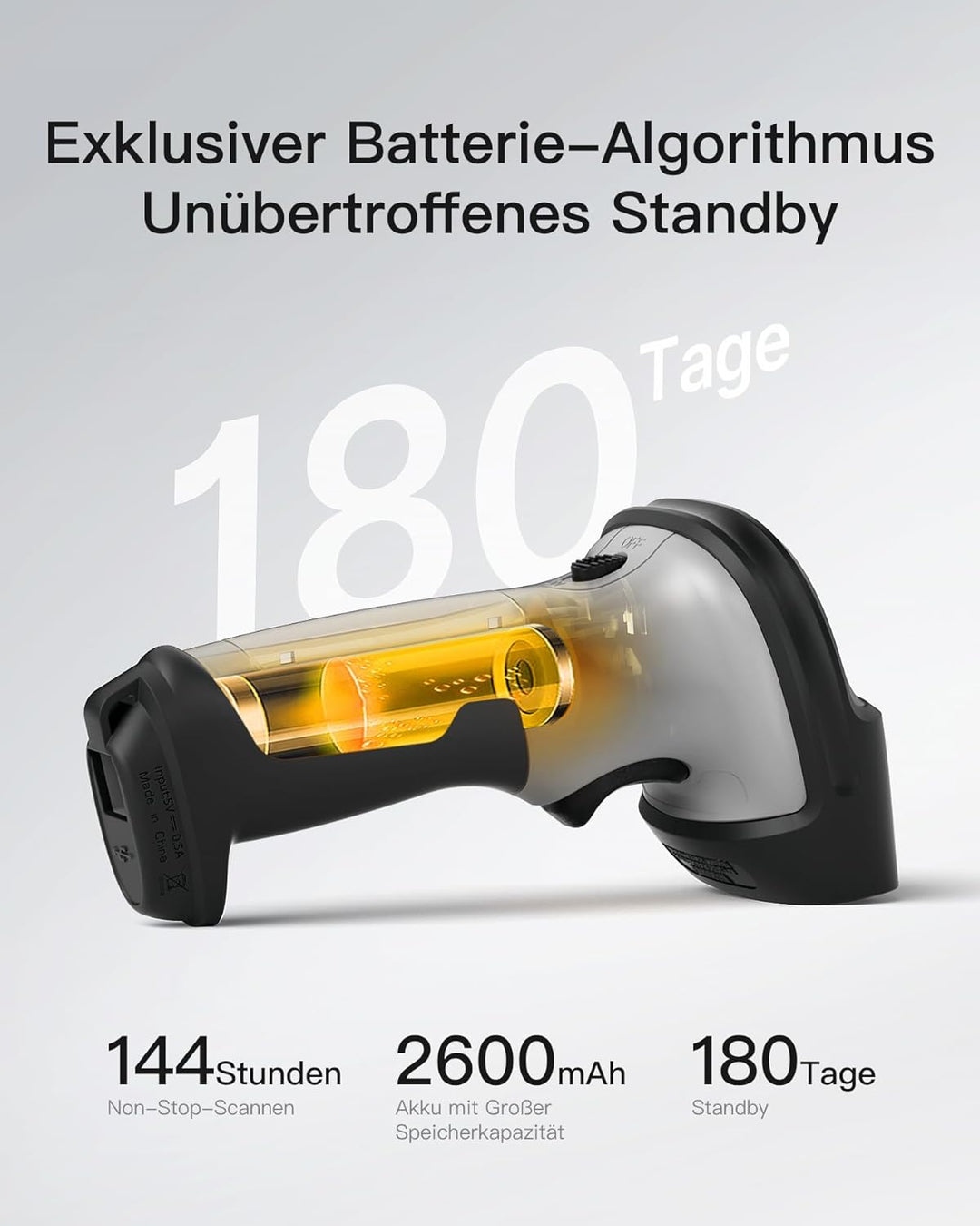 Inateck Bluetooth Barcode Scanner, Wireless, Kabellos,15 Tage Dauerbetrieb, 35 m Funkreichweite, aut