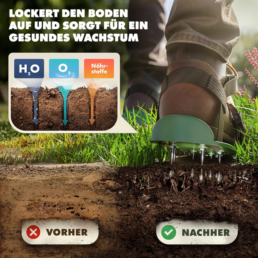 LAINFELD Rasenlüfter | Nagelschuhe mit kurzen und Langen Nägeln | Rasenbelüfter mit 4 Riemen | Verti