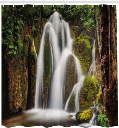 ABAKUHAUS Natur Duschvorhang, Wasserfall im Regenwald, mit 12 Ringe Set Wasserdicht Stielvoll Modern