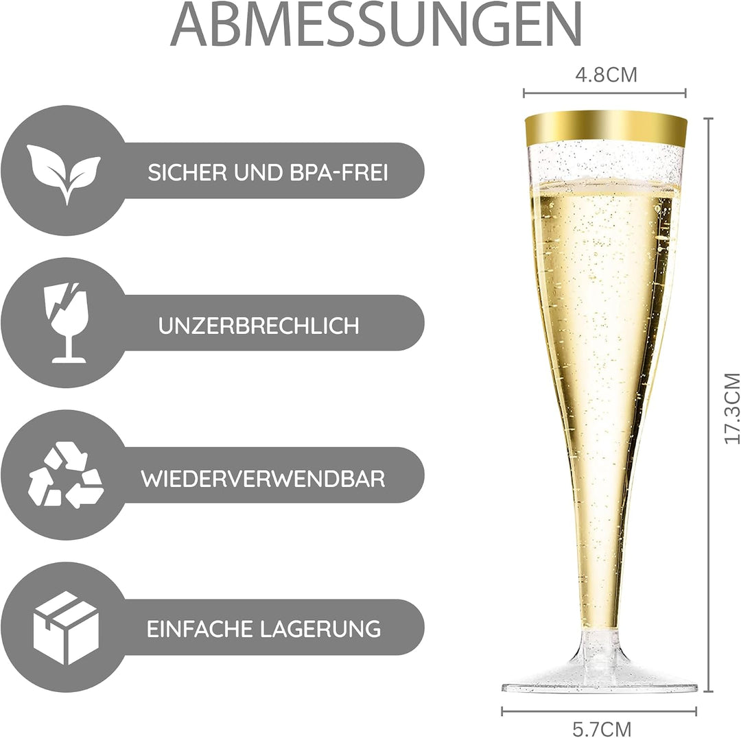 LStex 60 Stück Sektgläser Plastik mit Goldglitter Weingläser Set Geeignet für Hochzeitsfeiern und Ge