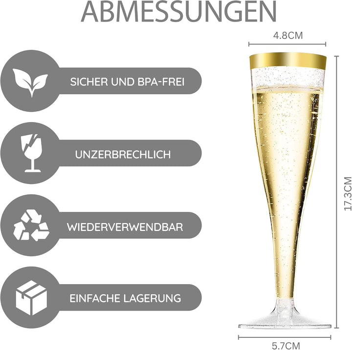 LStex 60 Stück Sektgläser Plastik mit Goldglitter Weingläser Set Geeignet für Hochzeitsfeiern und Ge