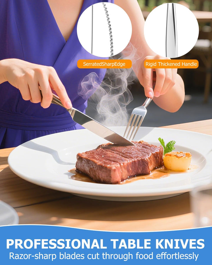 Besteck Set 12 Personen, 72 Teilig Essbesteck Set mit Steakmesser, Elegantes Essbesteck, mit Messer