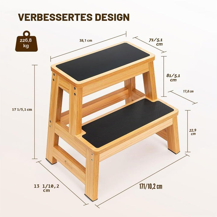 StrongTek 43 cm Holz-Tritthocker, vielseitig als Küchen-/Schlafzimmer-/Schrankhocker, Anti-Rutsch fü