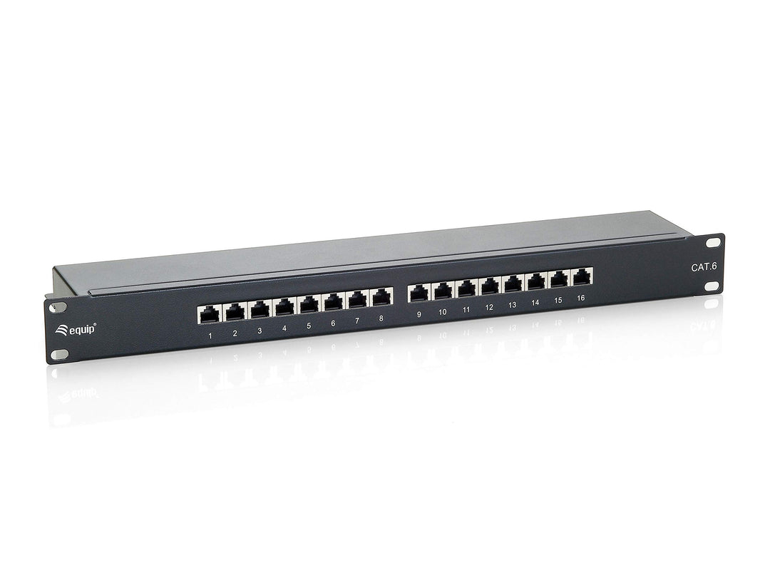 Equip Patchpanel 16x RJ45 Cat6 19" 1HE schwarz 16 Ports Schwarz, 16 Ports Schwarz