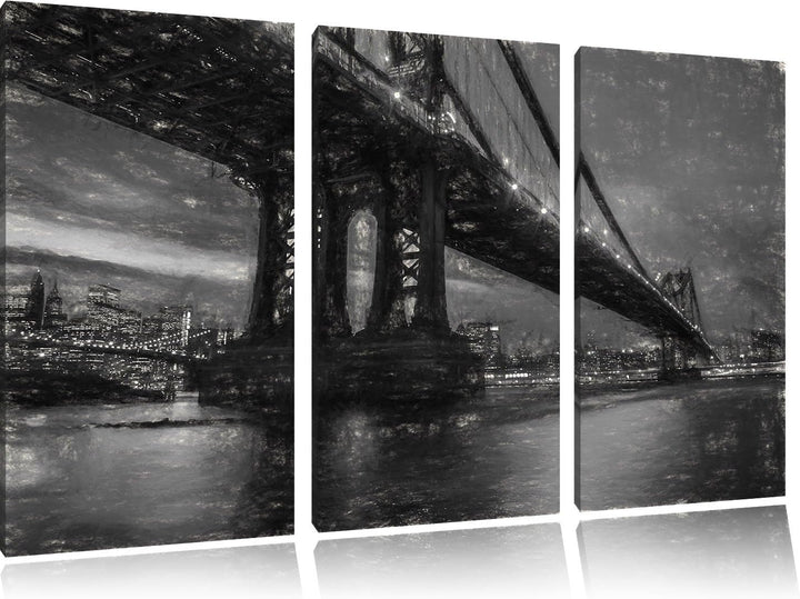 Pixxprint Manhatten Brücke New York Kunst als Leinwandbild | Grösse: 3 Teilig (120x80) | Wandbild| K