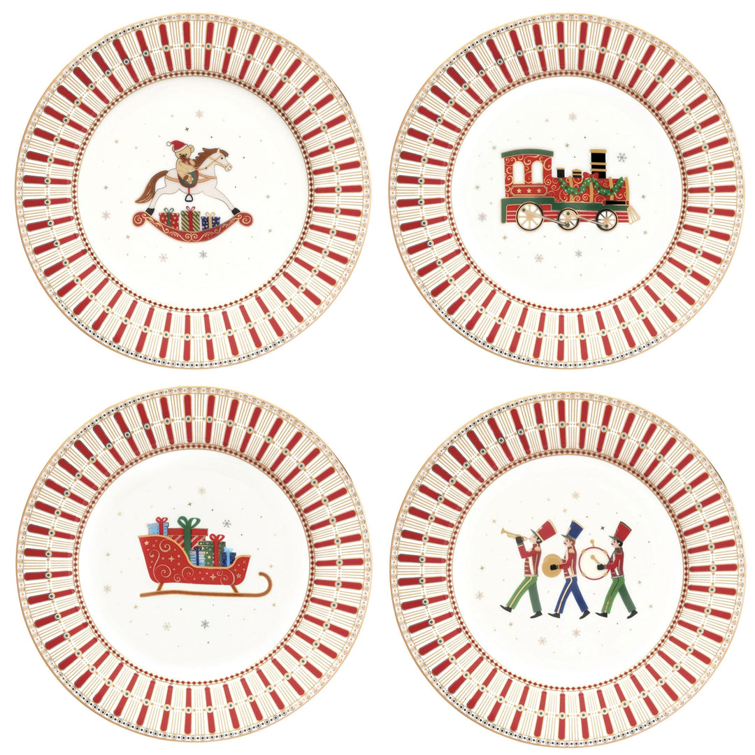 MamboCat 4er Set Polar Train Kuchenteller mit Geschenkkarton I Ø 19,2cm I Porzellan-Frühstücksteller