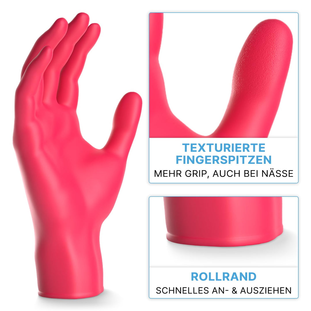 1000 Stück ARNOMED Einweghandschuhe Rot, Einmalhandschuhe L, Nitril Handschuhe Einweg, Nitrilhandsch