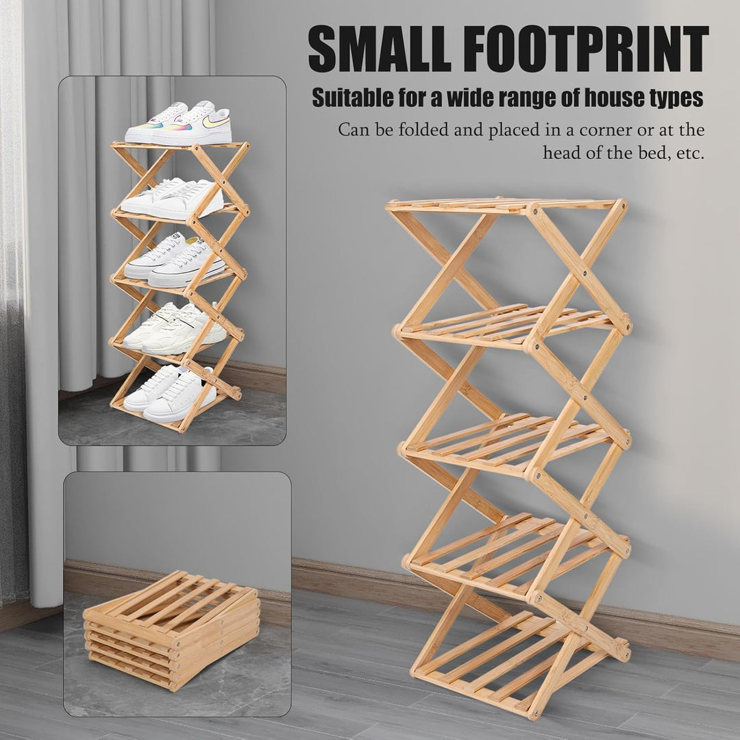 Vertikales Schuhregal klein, 5 Ebenen, tragbar, zusammenklappbar, ohne Installation, freistehendes S