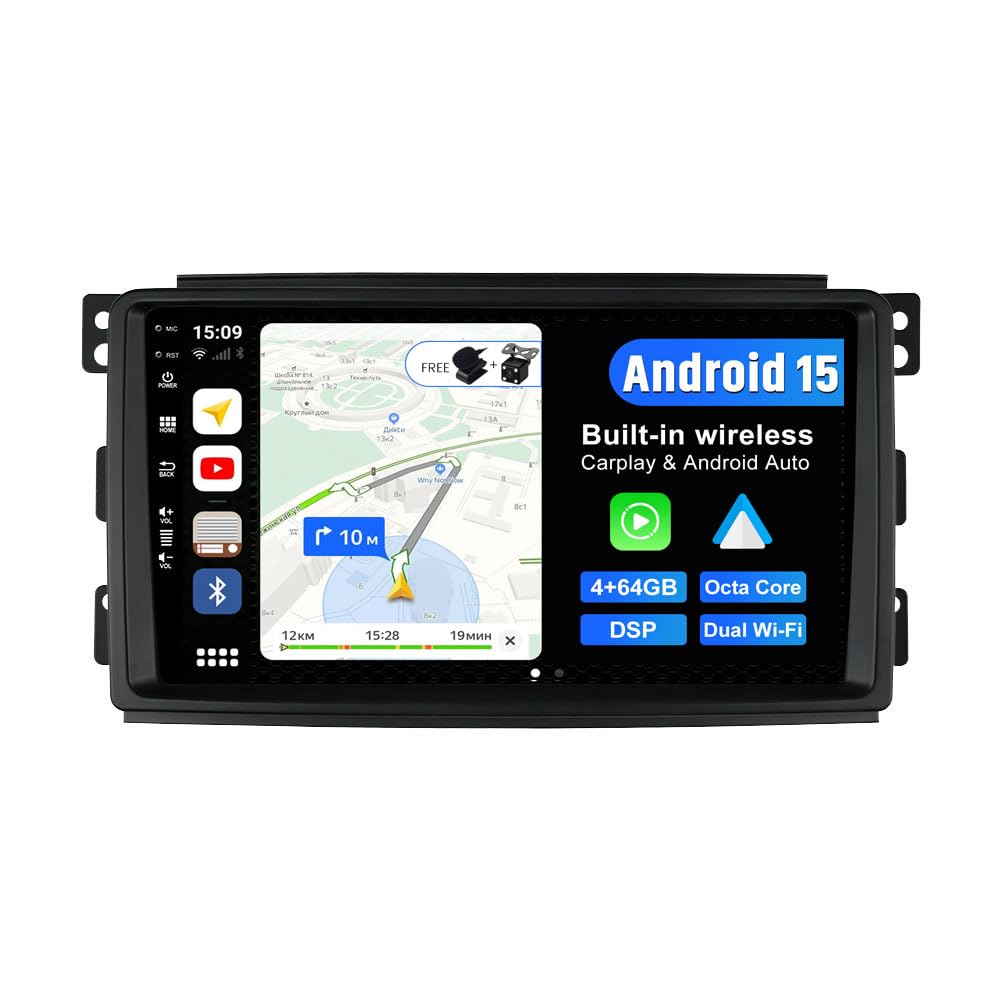 JOYX Android 15 IPS Autoradio Passt für Benz Smart fortwo 451 (2005-2010) - 4G+64G - Eingebaut DSP/C