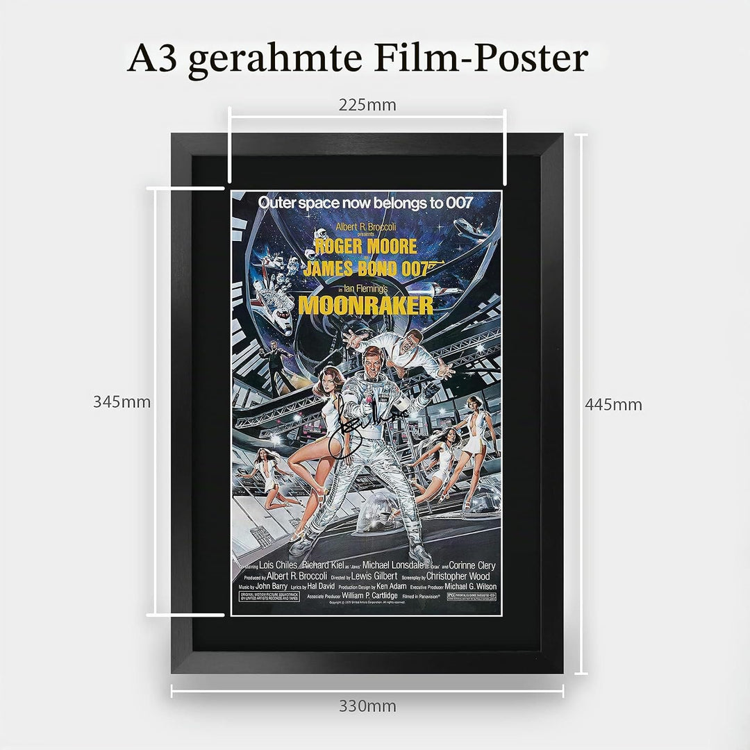 HWC Trading A3 FR James Bond - Moonraker Movie Poster Roger Moore Signed Geschenk GESTALTET A3 Print