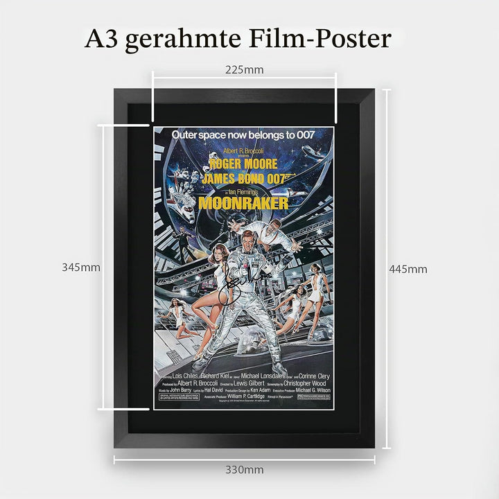 HWC Trading A3 FR James Bond - Moonraker Movie Poster Roger Moore Signed Geschenk GESTALTET A3 Print
