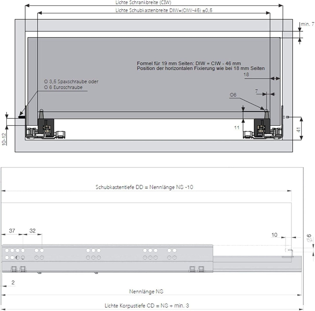 SOTECH 1 Paar Smart Slide Vollauszüge UV4-40-K2D-L350-PS für Holzschublade 350 mm Unterflurführung m
