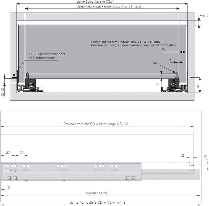 SOTECH 1 Paar Smart Slide Vollauszüge UV4-40-K2D-L350-PS für Holzschublade 350 mm Unterflurführung m