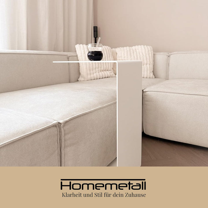 Beistelltisch C-Form aus Metall - pulverbeschichteter Couch Beistelltisch in Weiss - Moderner Abstel