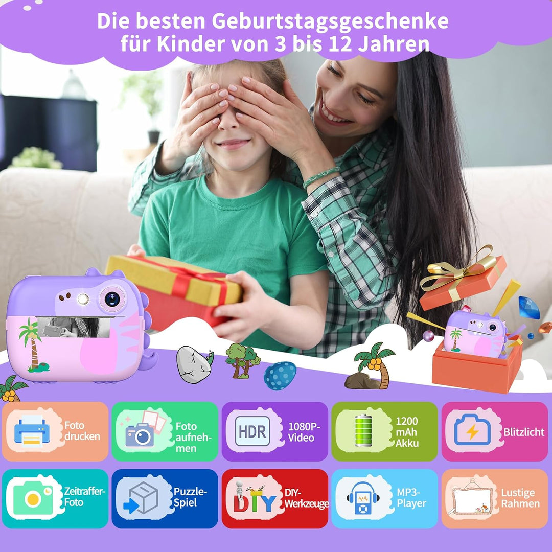 Sofortbildkamera Kinder, Kinderkamera Spielzeug mit HD Video für Kinder im Alter von 3-12, Weihnacht