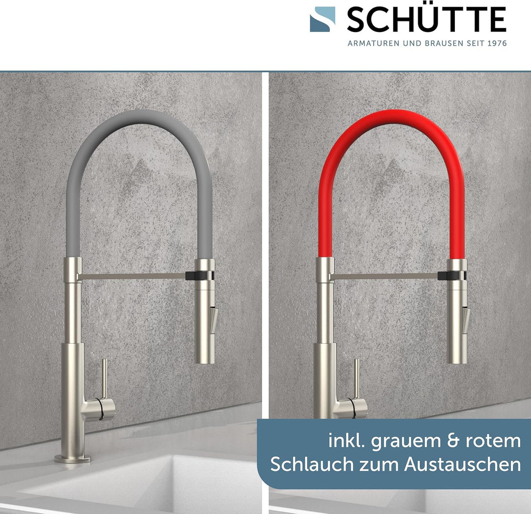 Schütte 23138 Design Spültischarmatur mit auswechselbaren Soft Touch Schlauch, 360 Grad schwenkbarer