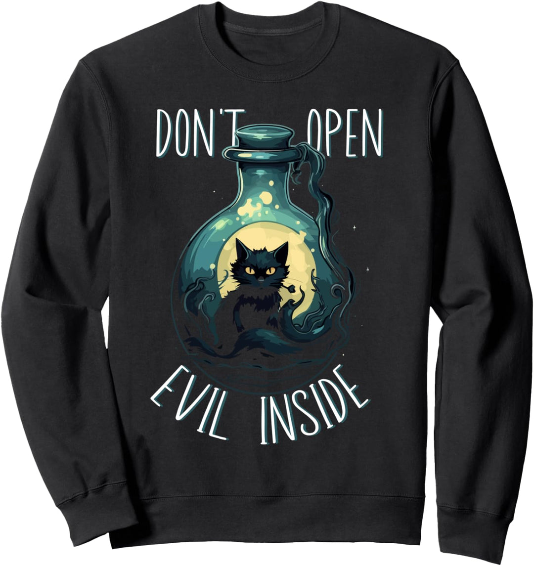 Böse Katze Don't Open Evil Inside Lustiges Schwarze Katze Sweatshirt