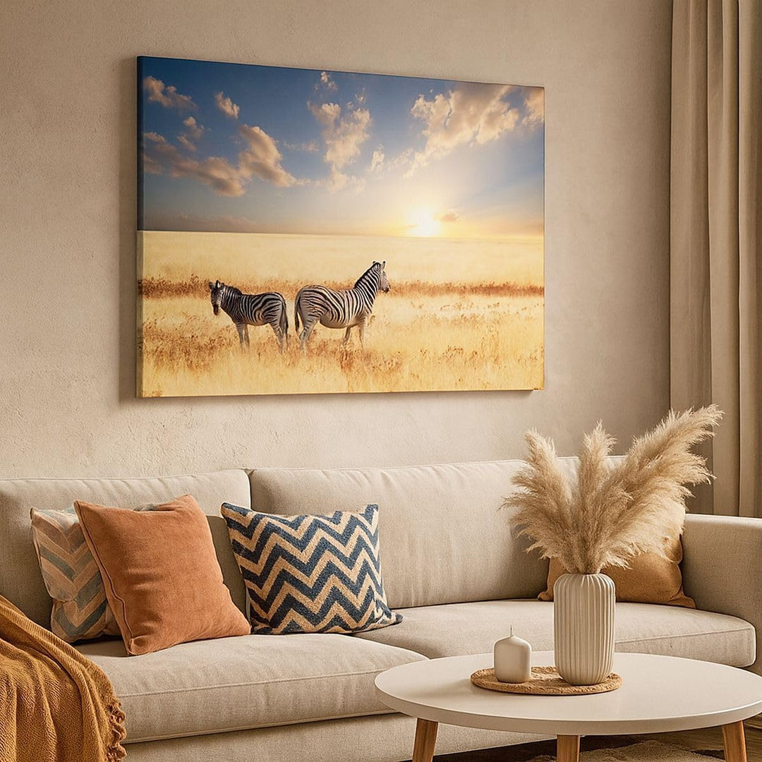 Bilder auf Leinwand 100x70cm Leinwandbild Zebra tier gestreift savanne Gross Wanddeko Bild Schlafzim