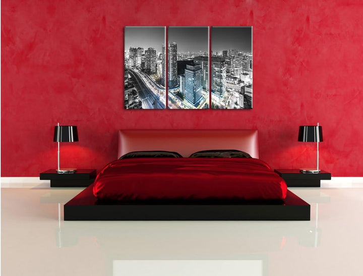 Pixxprint Moderne Architektur in Tokio / 3-Teilig/Gesamtmass 120cm Leinwandbild bespannt auf Holzrah