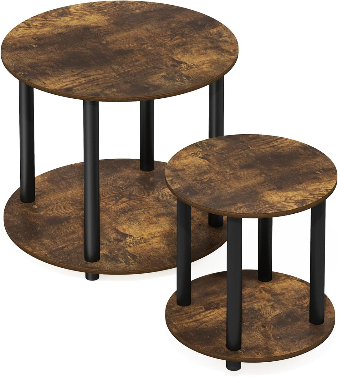 Furinno Turn-N-Tube Couchtisch aus Holz, rund, 2 Etagen, Bernsteinfarbene Kiefer, 1-Pack Bernsteinfa