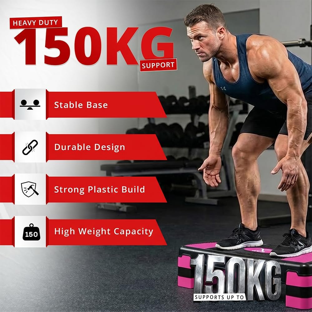 MAXSTRENGTH Aerobic-Übungs-Stepper, 3 höhenverstellbare Stufen, 10 cm, 15 cm, 20 cm, geeignet für Ca