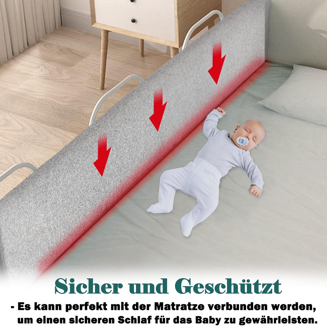 YUENFONG 200cm Bettgitter Bettschutzgitter Rausfallschutz für Kinder, Verformbar Kinderbettgitter Se