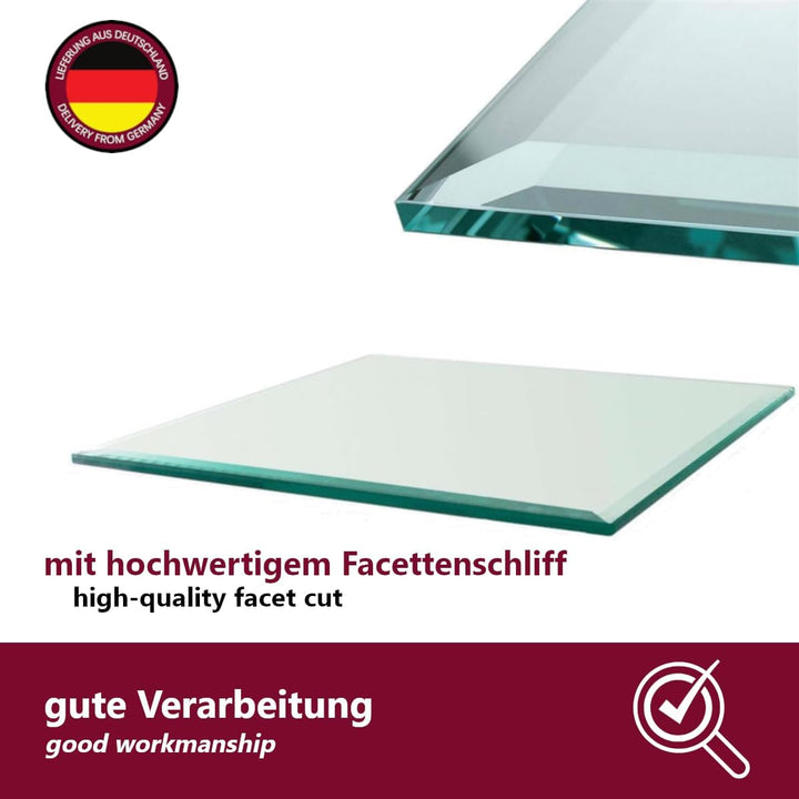 Euro Tische Glasplatte für Kaminofen und Tischplatte in 125x65cm Facettenschliff, Schutzplatte mit 6