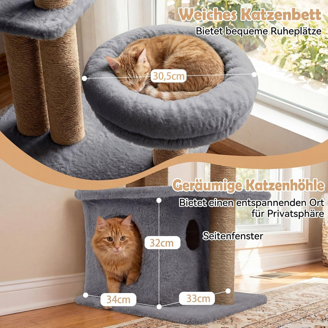 COSTWAY Kratzbaum, 96 cm, Katzenbaum mit Katzenhöhle, Plattform, Bett, grosser Basis & 2 Bällen, Dic