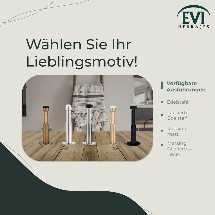 EVI HERRAJES Verstellbarer Türstopper aus Messing, Dual-Installation (Schwarz Lackiert - Schwarzer G