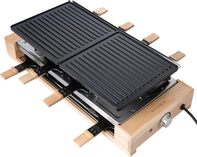 KLAMER Raclette 8 Personen, 1500W Raclette Grill mit Holzgestell, Raclette mit antihaftbeschichteter