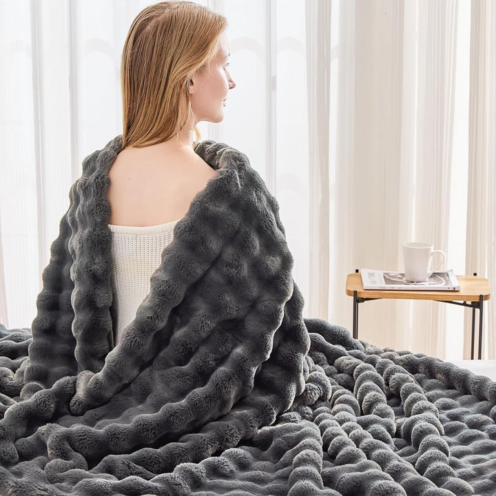 Lanqinglv Kuscheldecke Flauschig Decke 130x150 Grau,Kaninchen Kunstfell Decke Plüsch,Wohndecke Dick