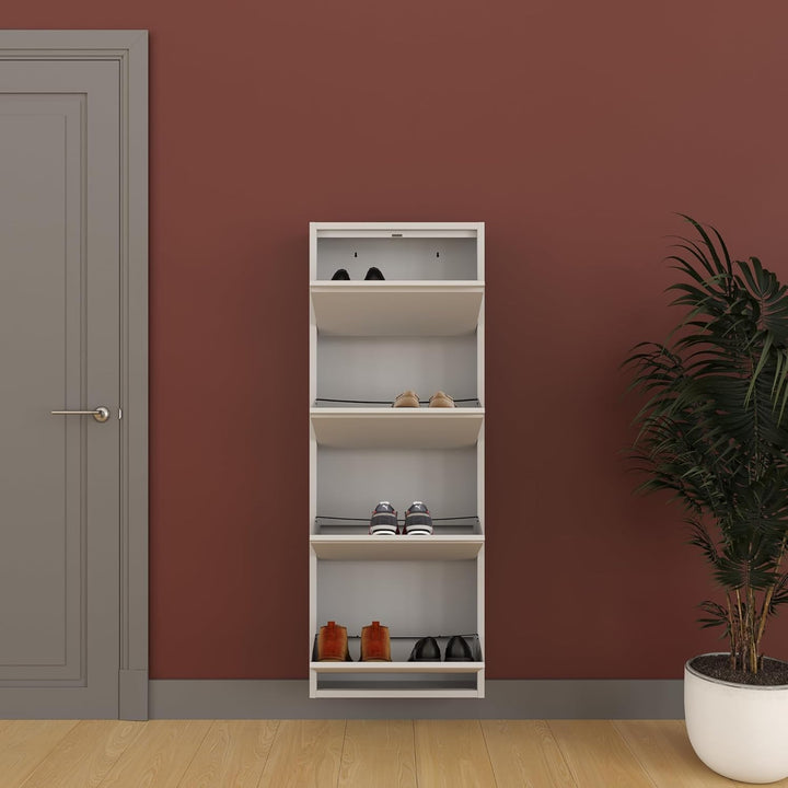 furni24 Schuhschrank Schmal – Platzsparender Metall-Schrank mit Magnetklappen, Platz für 8-12 Paar S