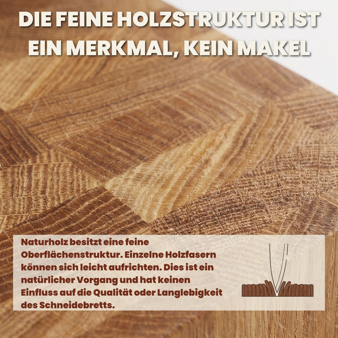Premium Stirnholz Schneidebrett Eiche 50 x 30 x 4 cm schont die Messerklingen und sorgt für maximale