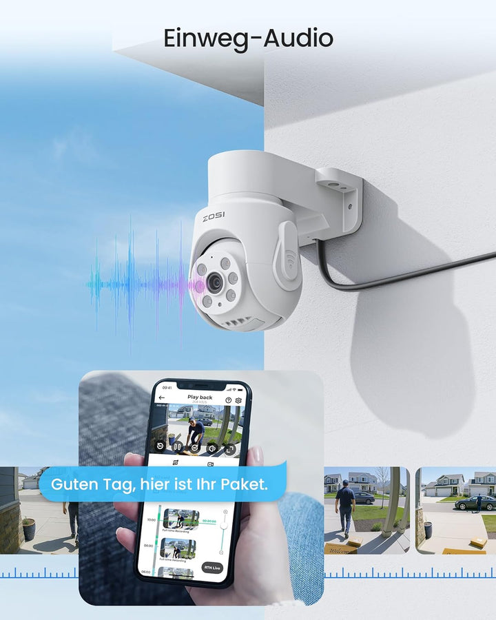 ZOSI Kabelgebunden 2MP PTZ Überwachungskamera Aussen Set mit Audio, 8CH 5MP 1TB DVR, KI Personen-/Au