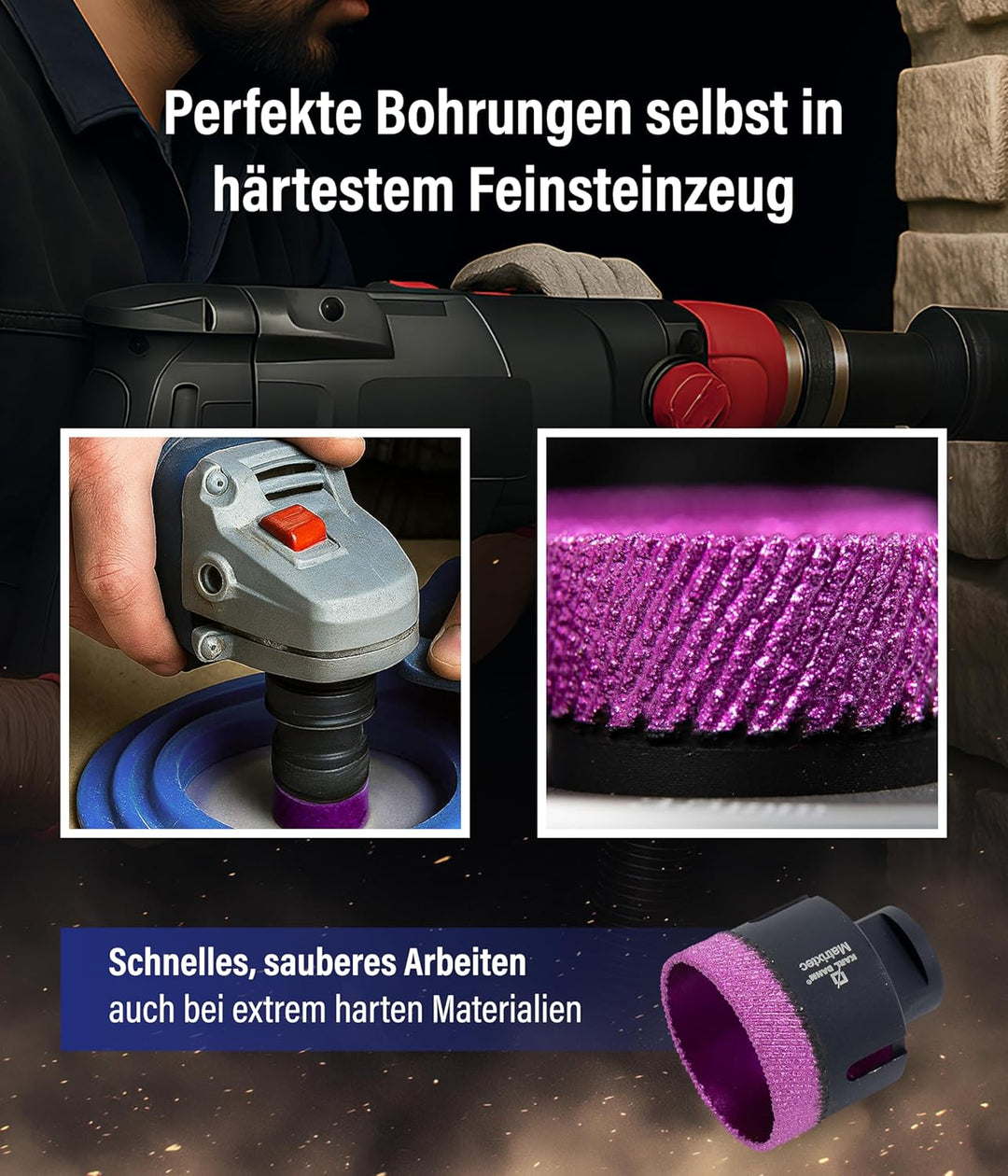 Karl Dahm MATRIXTEC Diamant-Trockenbohrkrone Ø 65 mm I Fliesenbohrer für Feinsteinzeug, Fliesen & Na