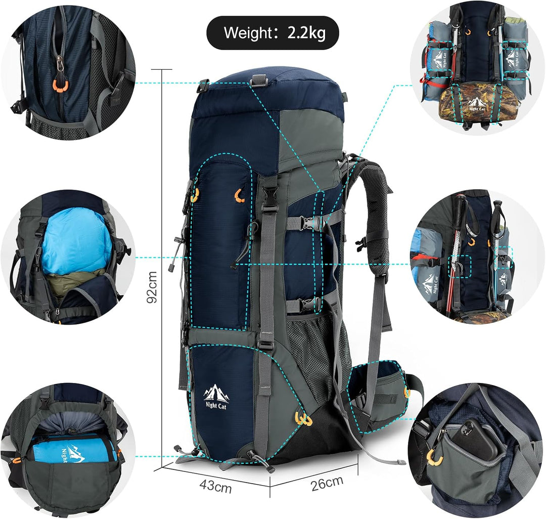 Night Cat Wanderrucksack 70L 90L Rucksack Trekkingrucksack Reiserucksack Herren Damen Atmungsaktiv f