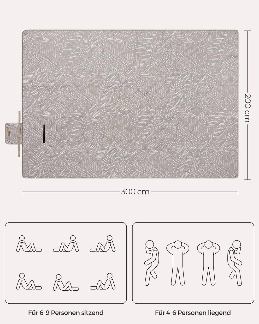SONGMICS Picknickdecke, 300 x 200 cm, mit 4 Erdankern, gross, Campingdecke, für Park, Garten, Strand