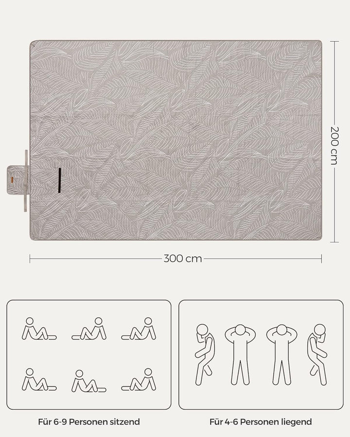 SONGMICS Picknickdecke, 300 x 200 cm, mit 4 Erdankern, gross, Campingdecke, für Park, Garten, Strand