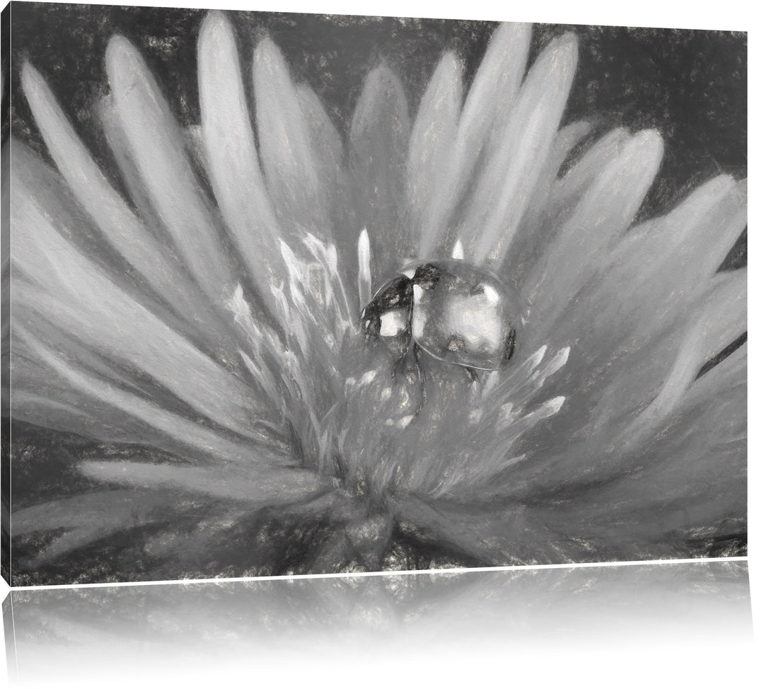 Pixxprint Marienkäfer auf Blume als Leinwandbild/Grösse: 100x70 cm/Wandbild/Kunstdruck/fertig bespan