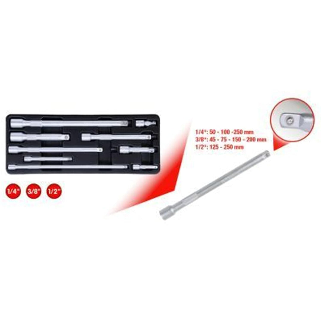 KS Tools 1/4"+3/8"+1/2" Verlängerungs-Satz, 9-TLG, Edelstahl Kunststoff Gummi Metall Legierung und K