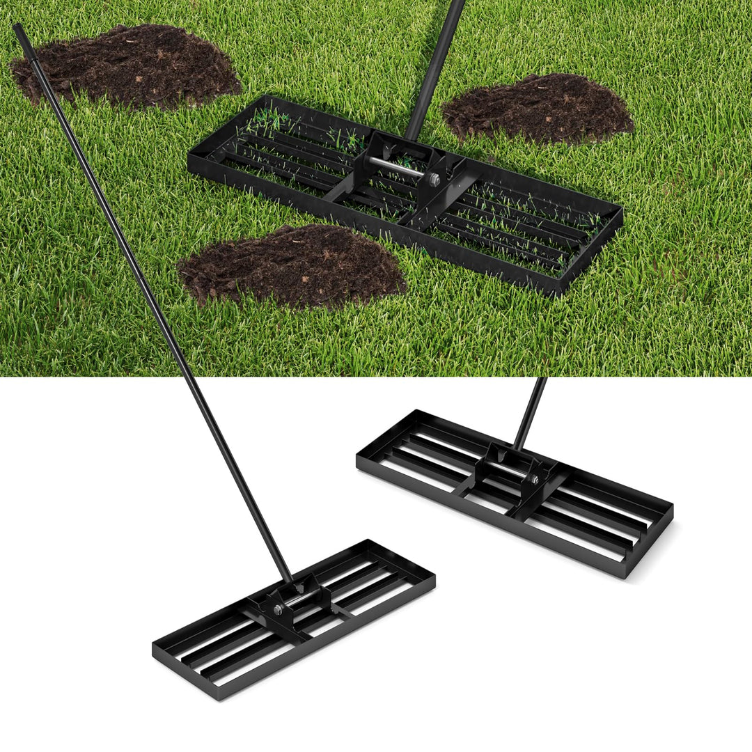 COSTWAY Rasen Nivellierrechen Metall, Rasenrechen mit ergonomischem Griff, Nivellierung von Sand Bod