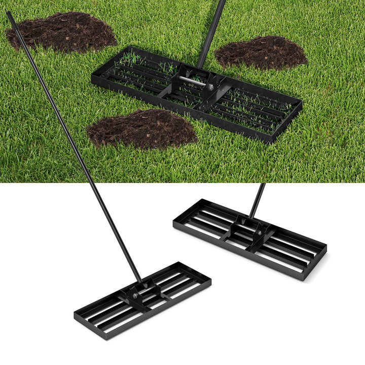 COSTWAY Rasen Nivellierrechen Metall, Rasenrechen mit ergonomischem Griff, Nivellierung von Sand Bod