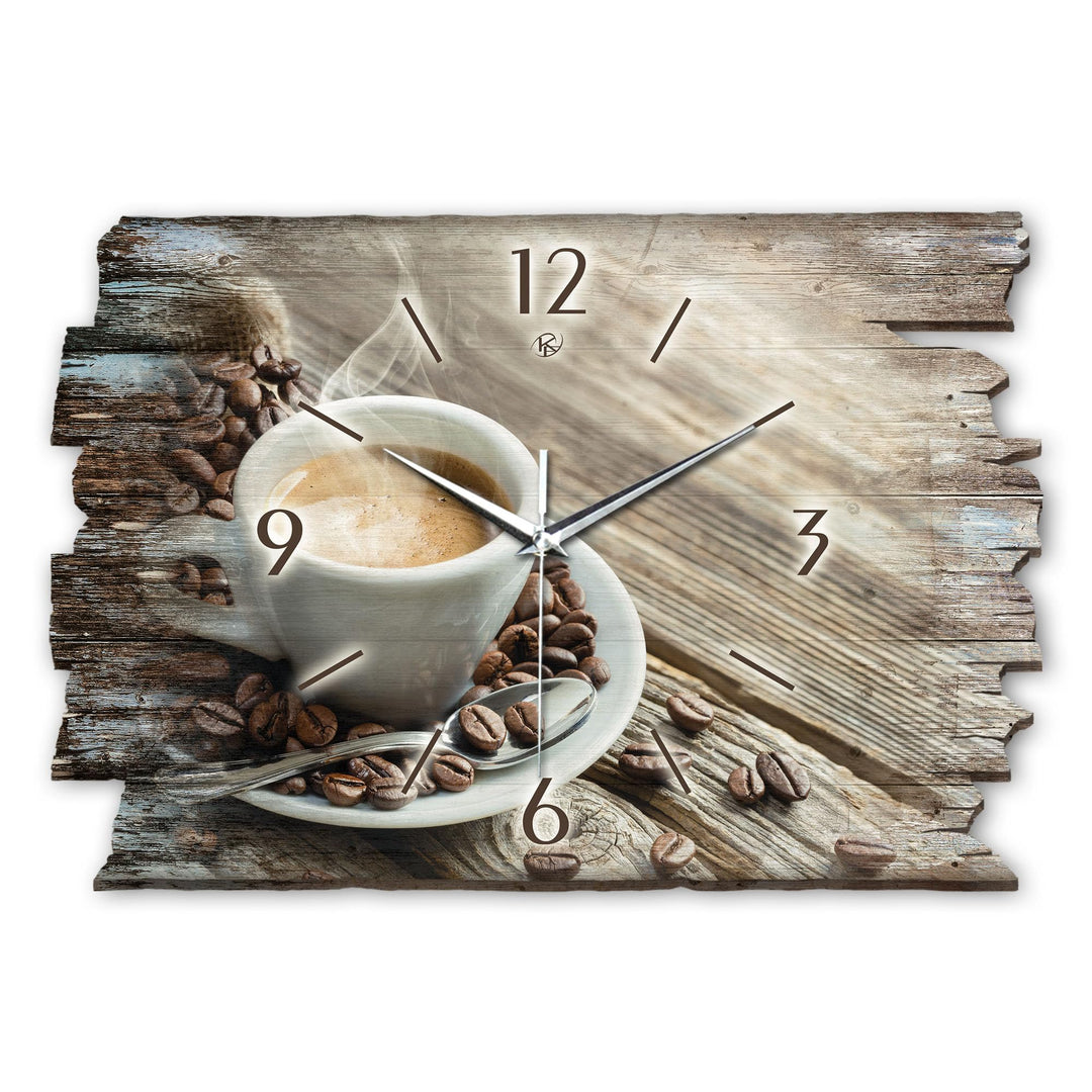 Kreative Feder Designer Wanduhr „Kaffee“ aus Holz 40x27cm im Shabby Style Design - Designeruhr mit f